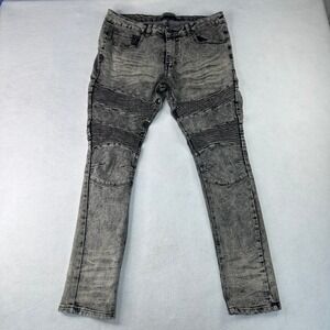 Denim & Rivets Moto Biker Jeans Mens 34 Grey Excellent Acid Wash DR9154 Slim
